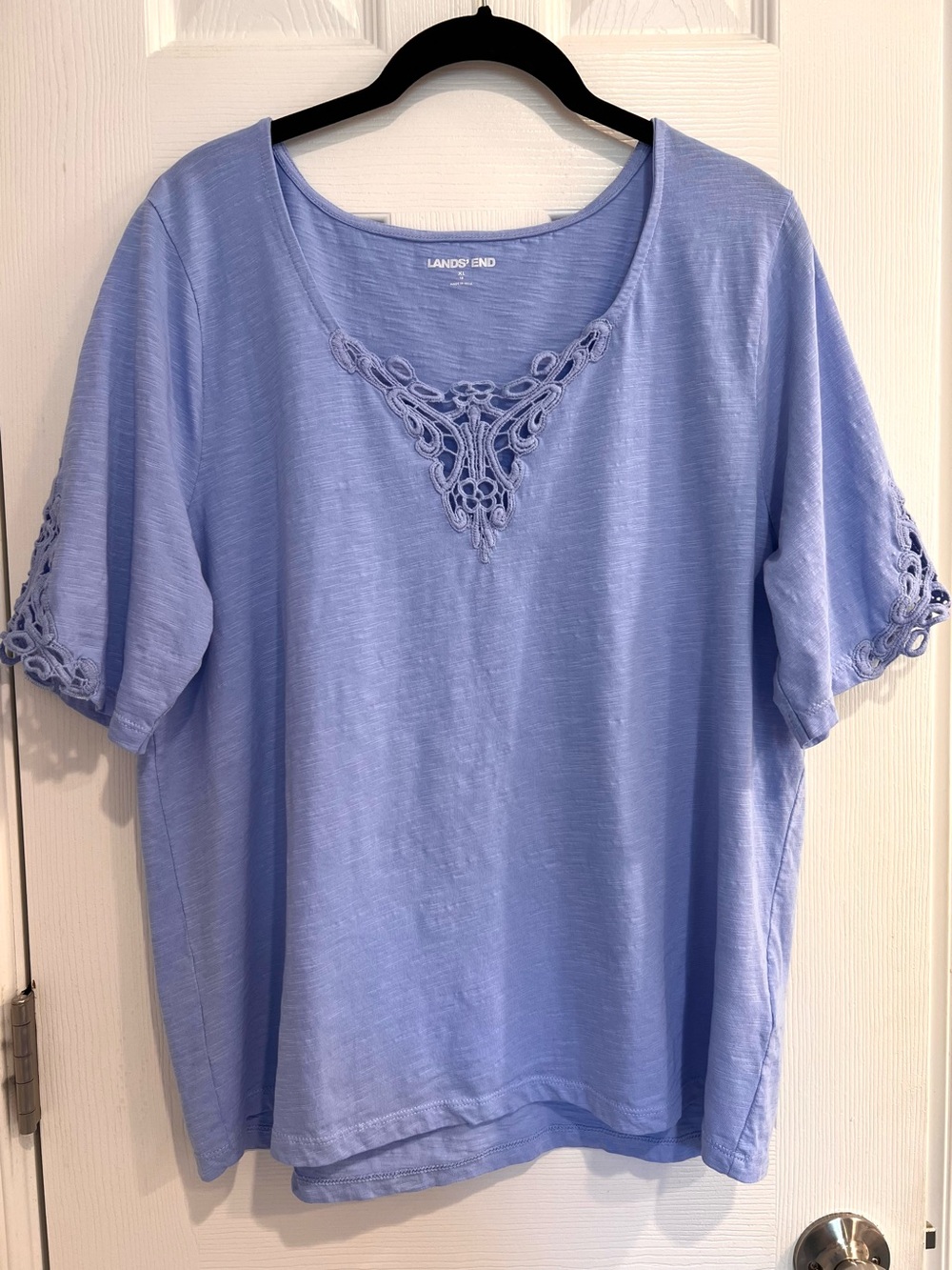 Lands' End 100% Cotton Light Periwinkle Blue Embroider Scoop Neck Women's Top XL